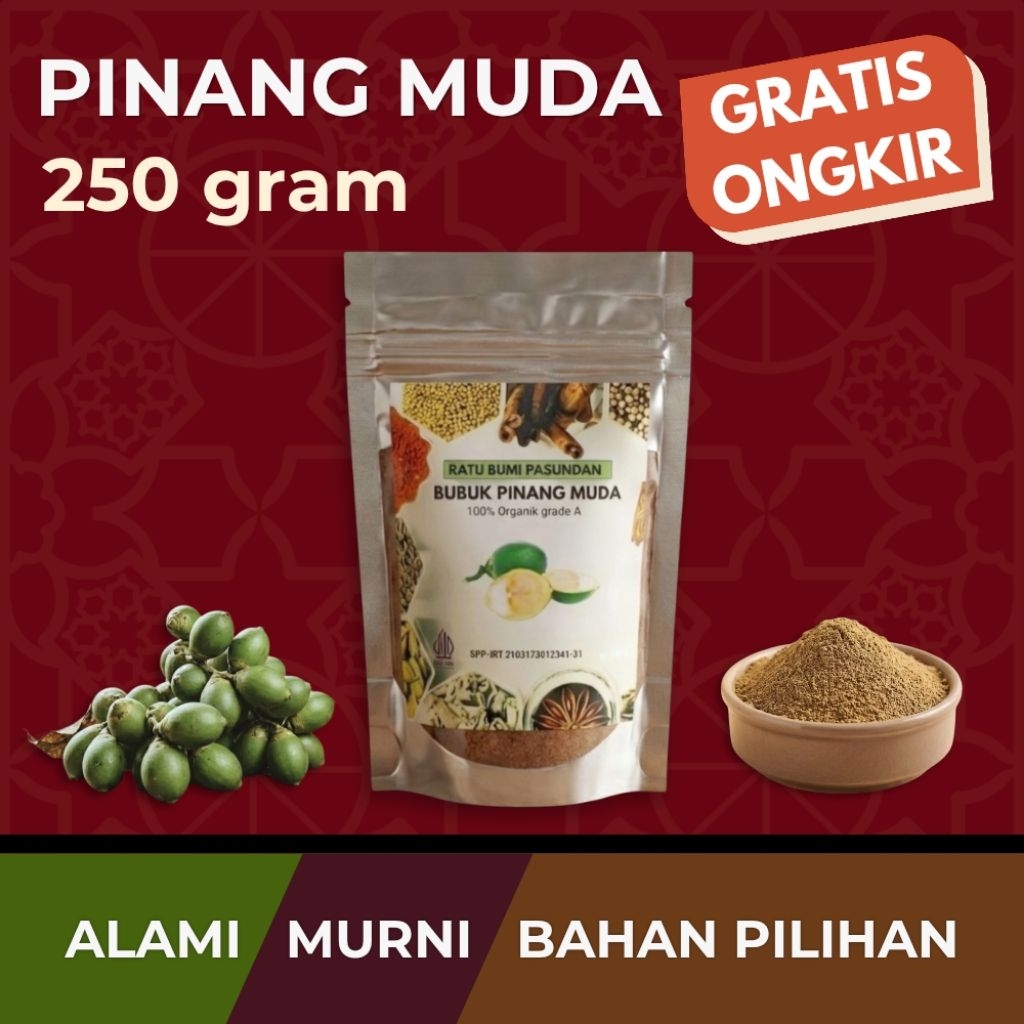 BUAH PINANG MUDA BUBUK 250 GRAM ORIGINAL MURNI TANPA CAMPURAN