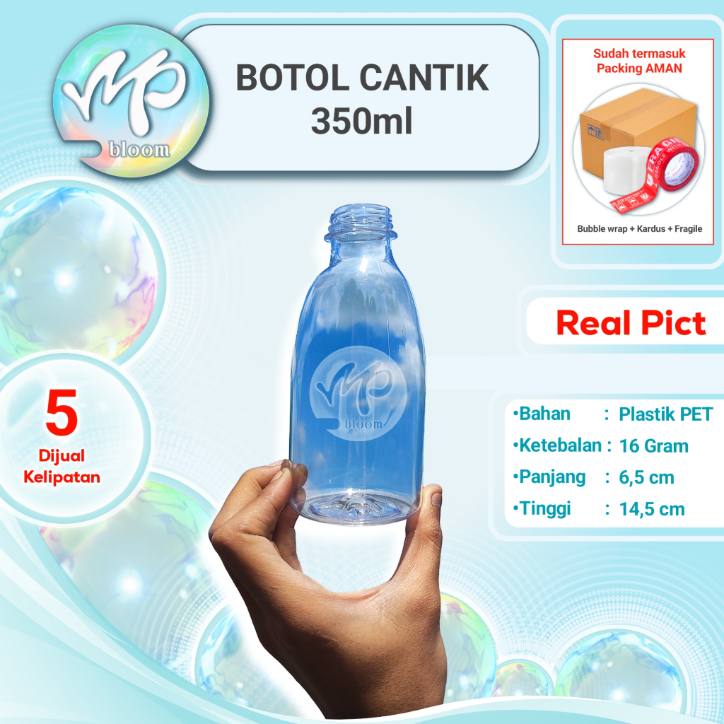 BOTOL CANTIK 350ML + Tutup Plastik Transparan 350ml Standart Tebal Minuman Kemasan Ecer Grosir MPBLO