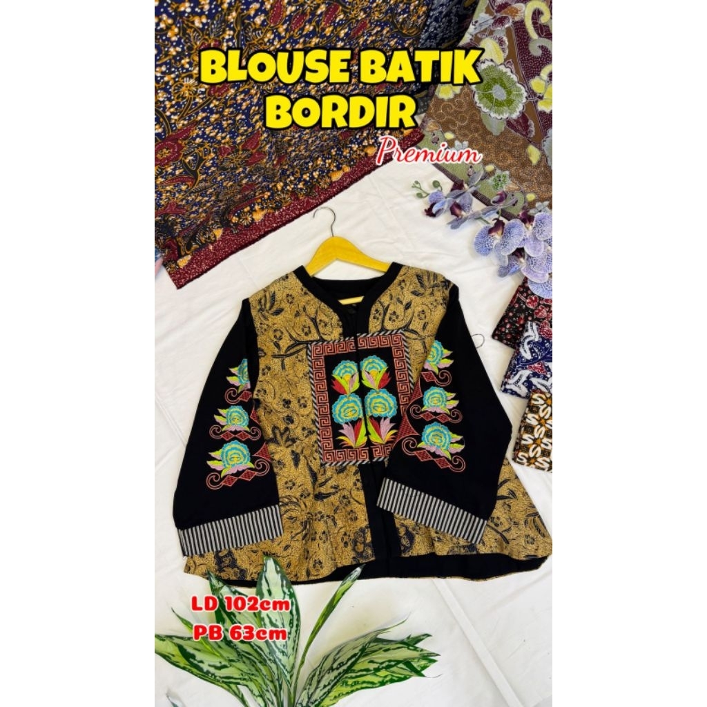 BAJU BATIK TULIS UNTUK WANITA MODEL BLOUSE SULAM BORDIR KOMBINASI TRICOT DAN FURING