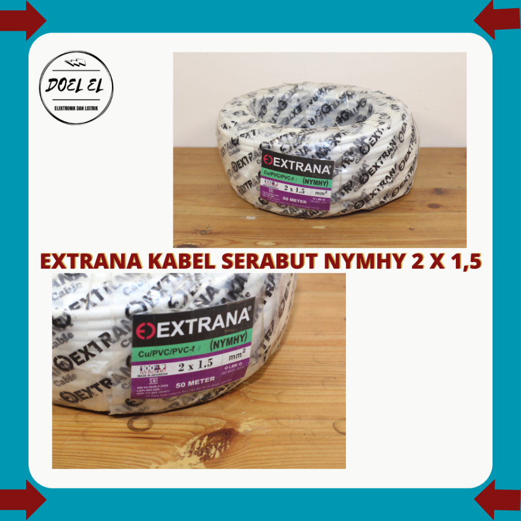 EXTRANA KABEL SERABUT NYMHY 2 X 1,5 TEMBAGA MURNI 50 METER