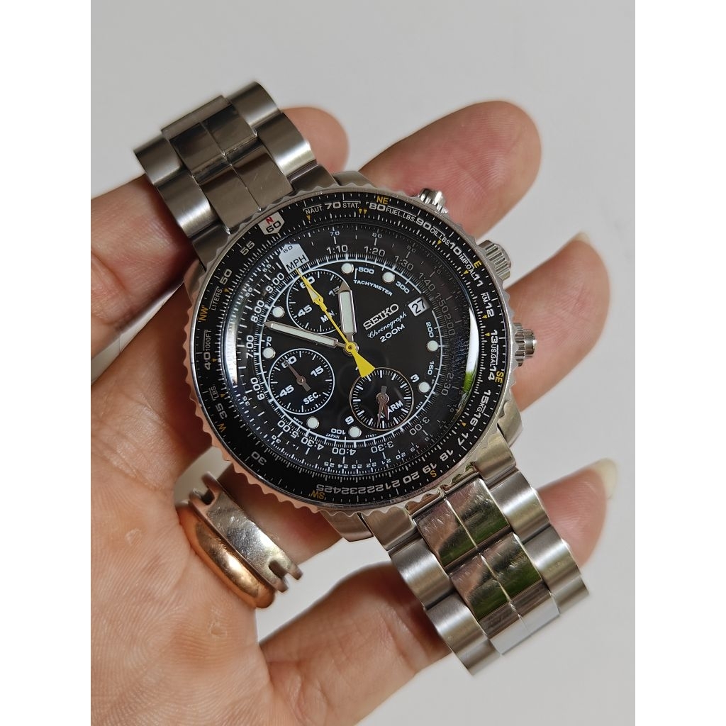 Seiko pilot flightmaster alarm SNA411P1 original bekas bagus normal semua siap pakai cukup mulus