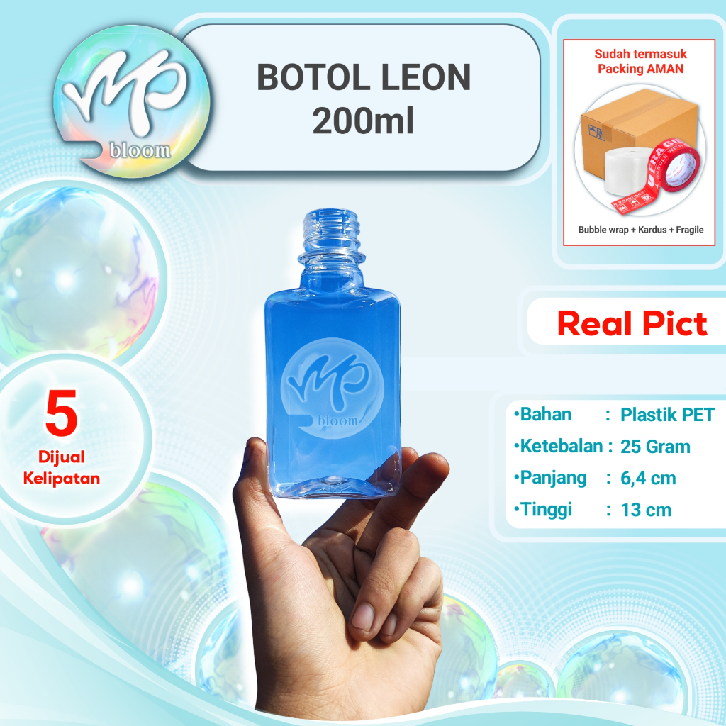 BOTOL LEON 200ML + Tutup Plastik Transparan 200ml Standart Cupang Gepeng Minuman Kemasan Ecer Grosir