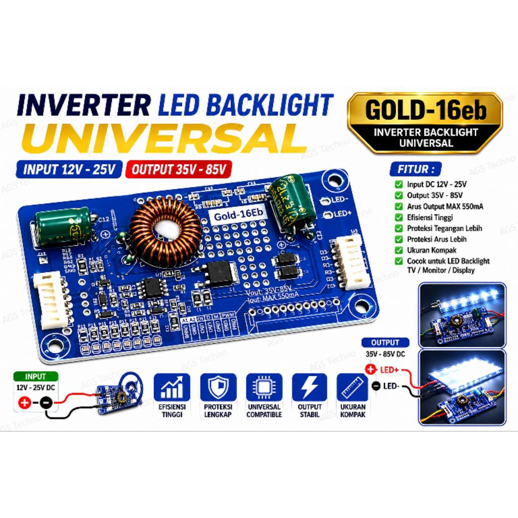 INVERTER LED BACKLIGHT UNIVERSAL DENGAN INPUT 12-25V OUTPUT 35-85V