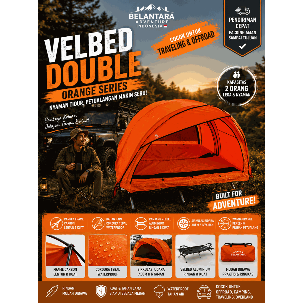 Tenda Velbed Double Bed Luas Kapasitas 2 orang Waterproof Siap Pakai Belantara