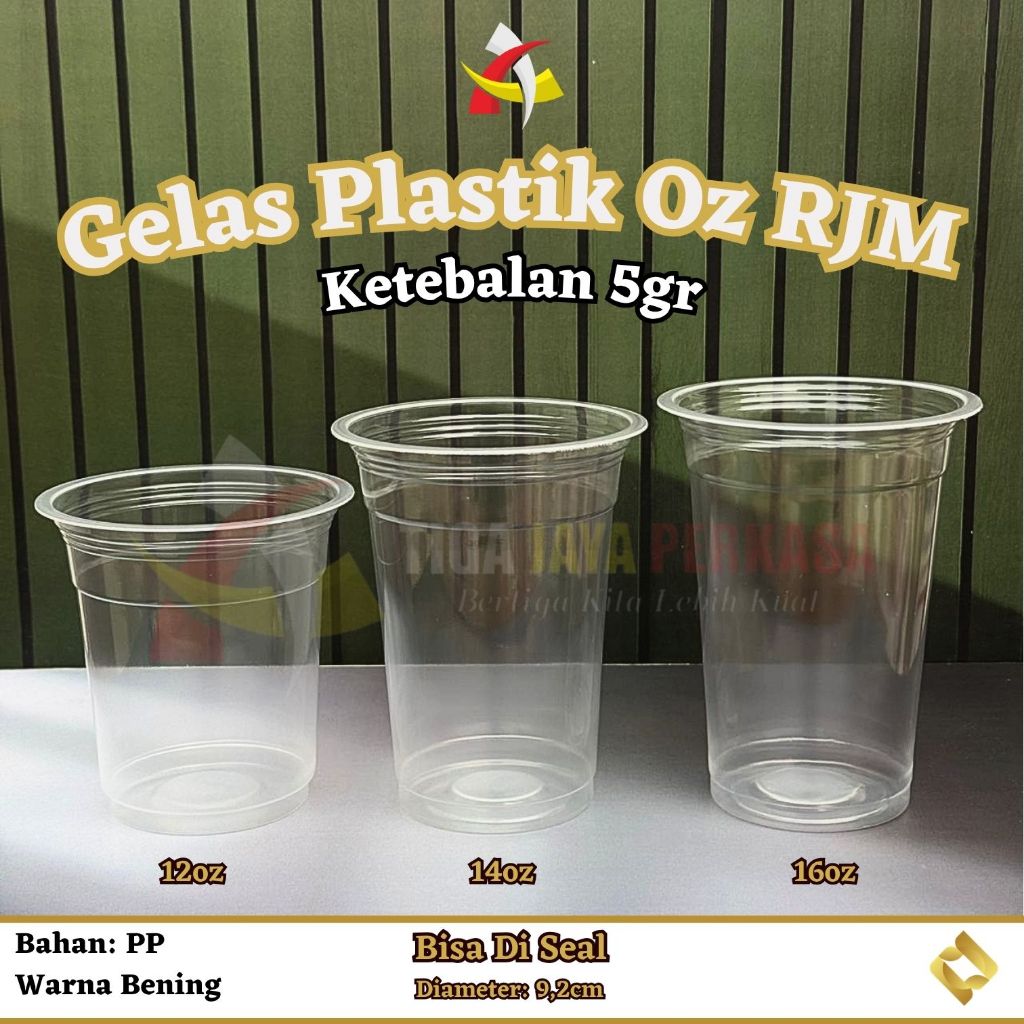Gelas Plastik Oz Tebal Cup 12 oz 14 oz 16 oz RJM 5gr / Gelas Oz Plastik Cup Tebal RJM PP @50pcs