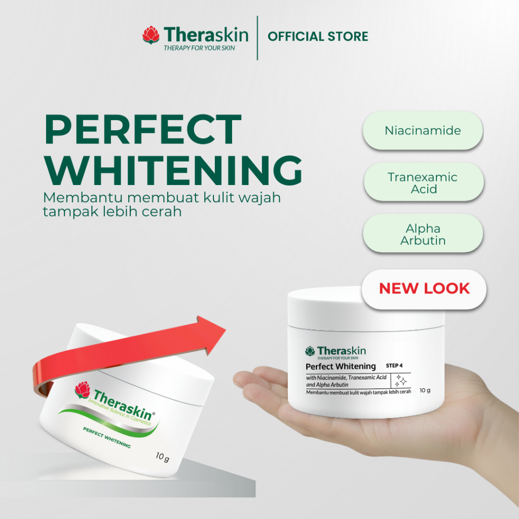 Theraskin Perfect Whitening Cream 10g – Krim Pencerah Wajah Niacinamide Arbutin Tranexamic Acid untu