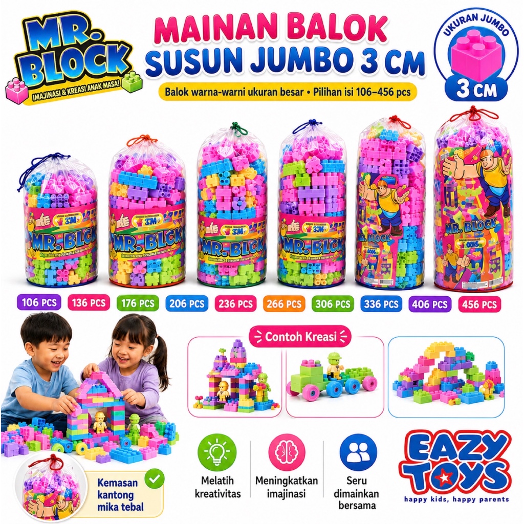 Mainan Brick Balok Susun Anak DIY Ukuran Besar Mr BLOCK Anak Bisa Pilih Isi di Varian