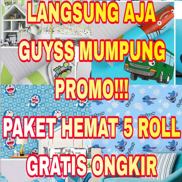 PAKET HEMAT 5 ROLL Wallpaper Dinding Sticker Dinding Pink Bintang Garis Salur Elegan