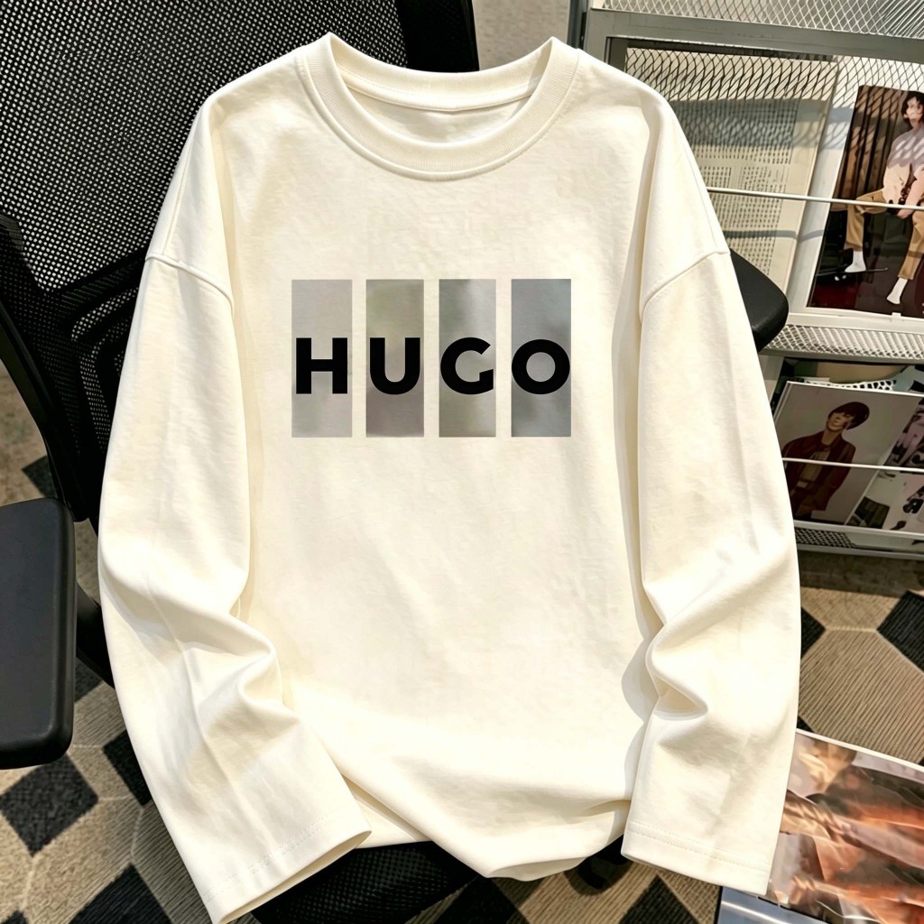 [COD] LEMARI.PUTRI Kaos Lengan Panjang Putih Print Huruf "HUGO" Viral TikTok Unisex 5.28