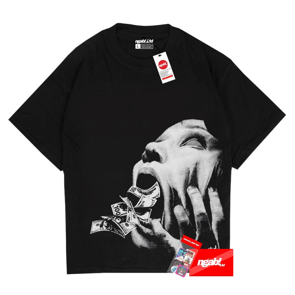 Ngab Kaos Baju Distro Oversize All About Money Ngab.Ltd Unisex OVZ035 Hitam Cotton Combed 24s