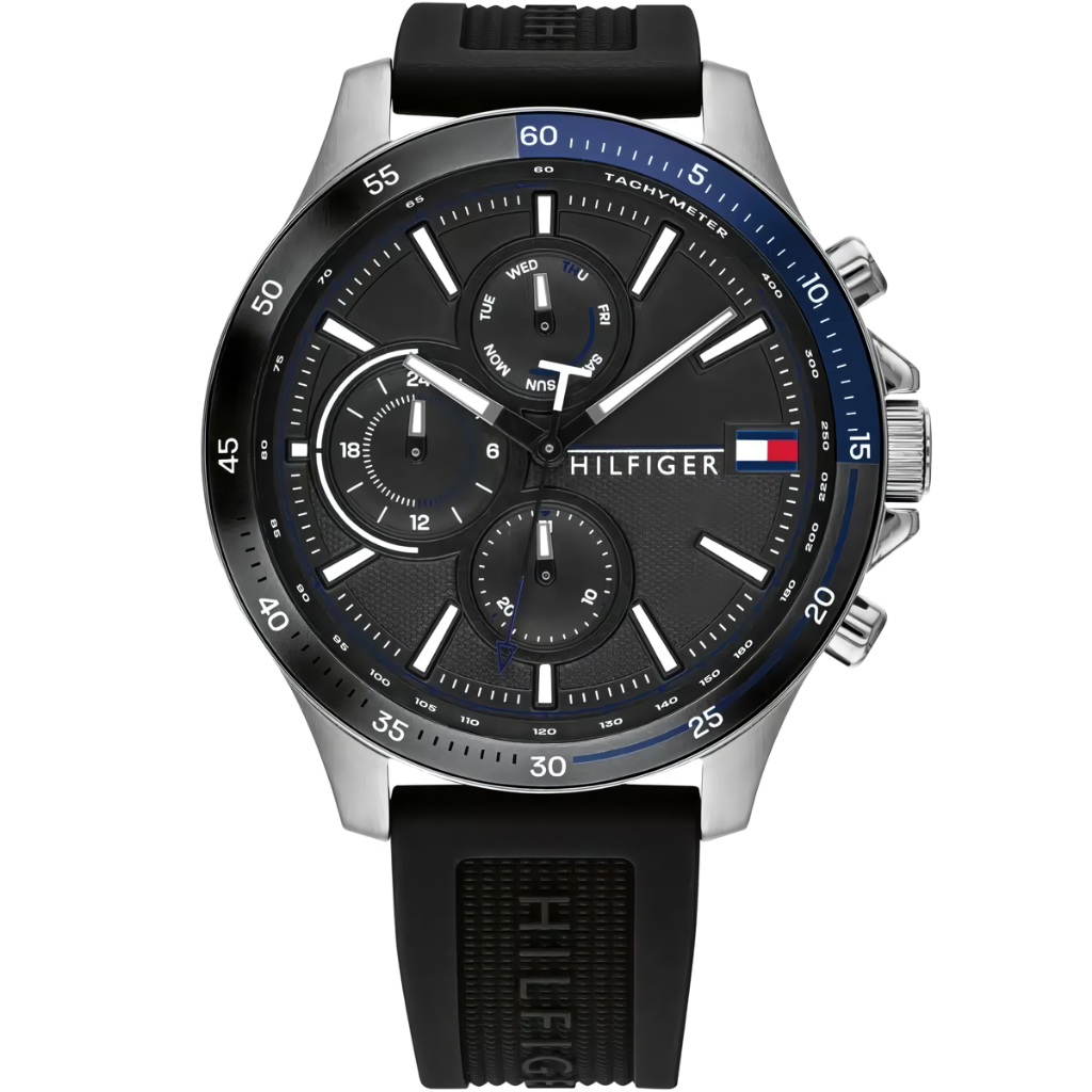 Tommy Hilfiger Bank Black Silicone Multi-function Men's Watch - 1791724