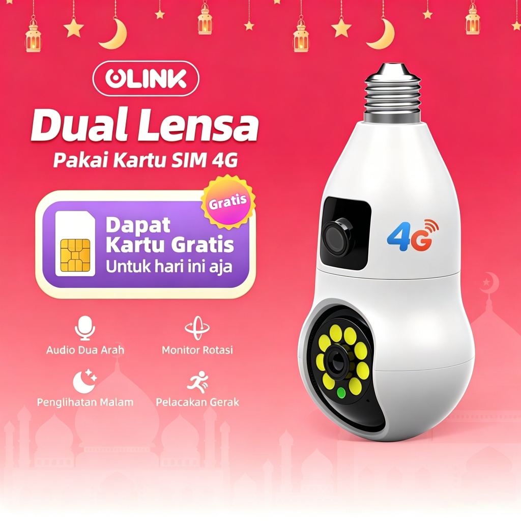 Kamera CCTV 4G Lampu Dual Lens Tanpa WiFi PTZ 355° Auto Tracking Manusia Keamanan Rumah