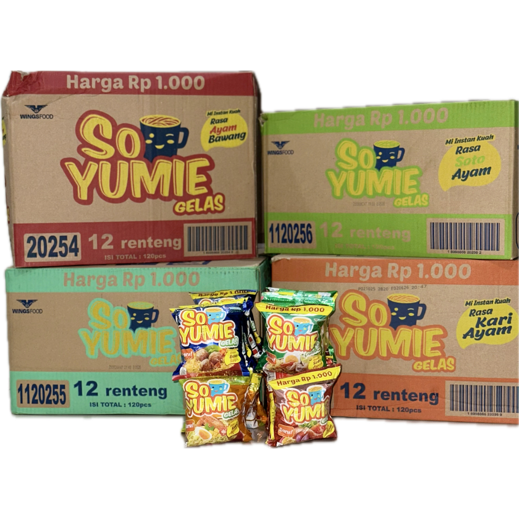 SO YUMIE GELAS KARTON ISI 120 x 30gr AYAM BAWANG BASO SAPI MI INSTAN SIAP SEDUH MIE INSTANT RENCENG 