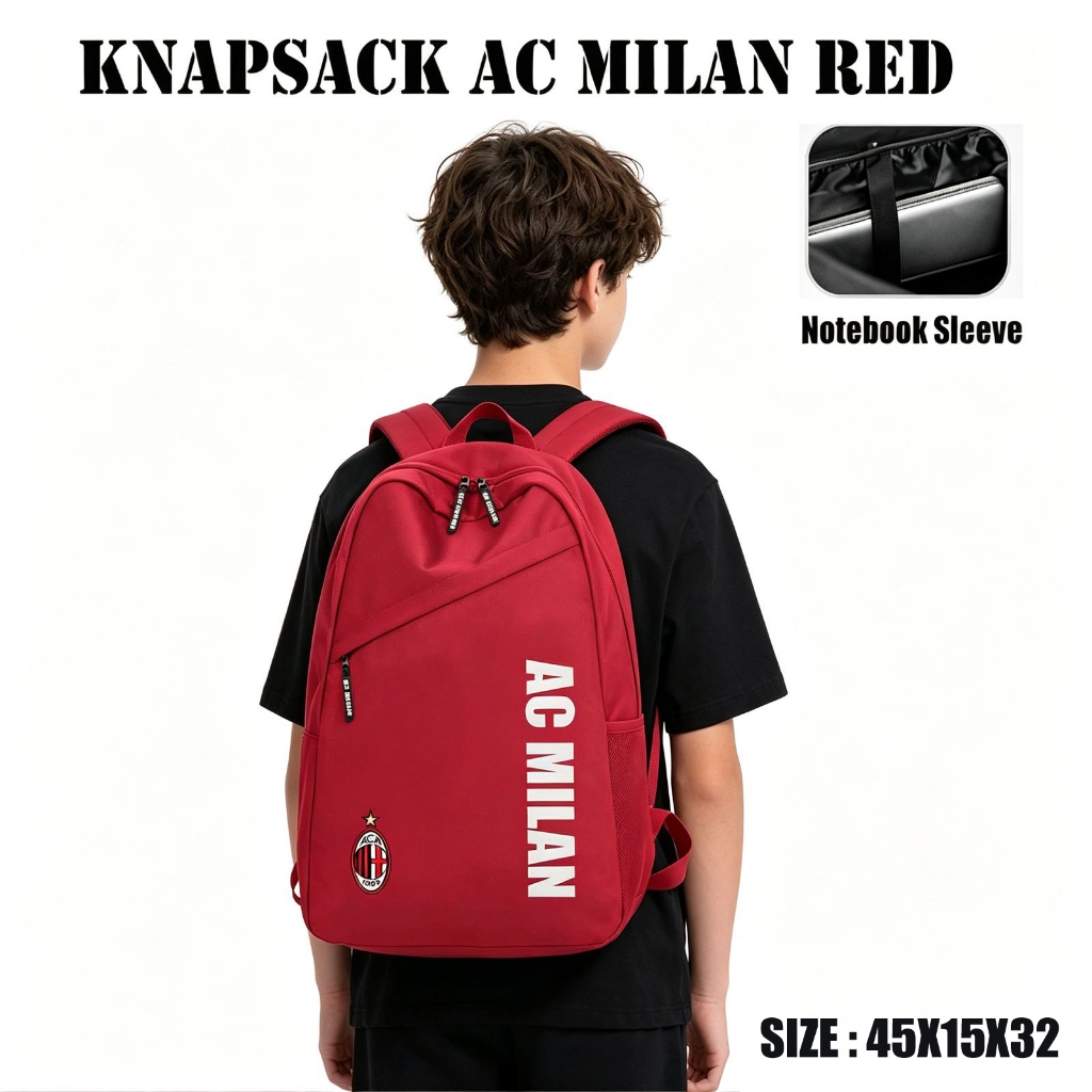 TAS SEKOLAH AC MILAN ANAK - TAS AC MILAN REMAJA - TAS AC MILAN ANAK UNISEX