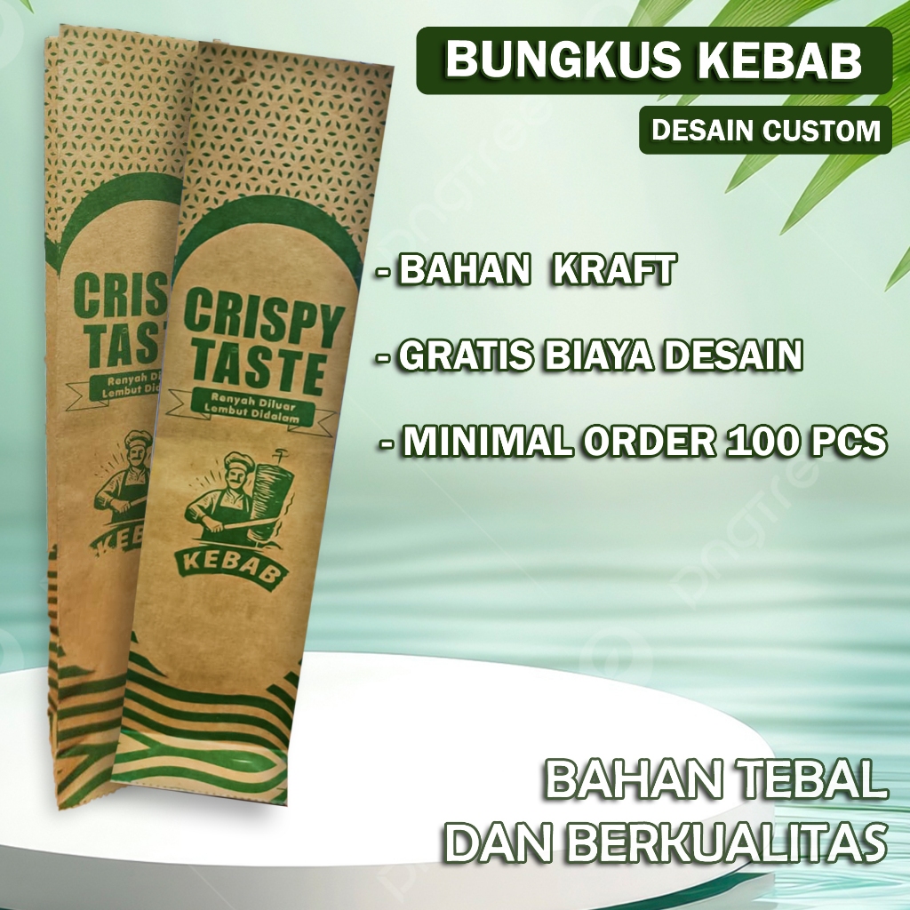{Custom design} Bungkus kebab bahan kertas kraft 100pcs