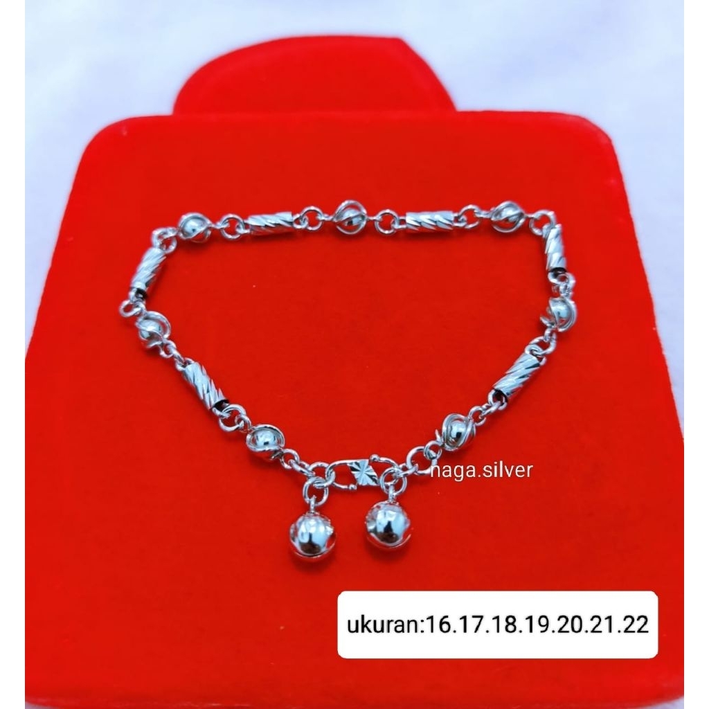 Gelang Rantai Dewasa Bambu Ukir Perak 925 Asli