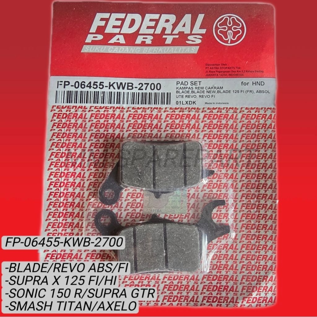 DISCPAD FEDERAL BLADE/REVO ABSOLUTE/FIT/SMASH TITAN
