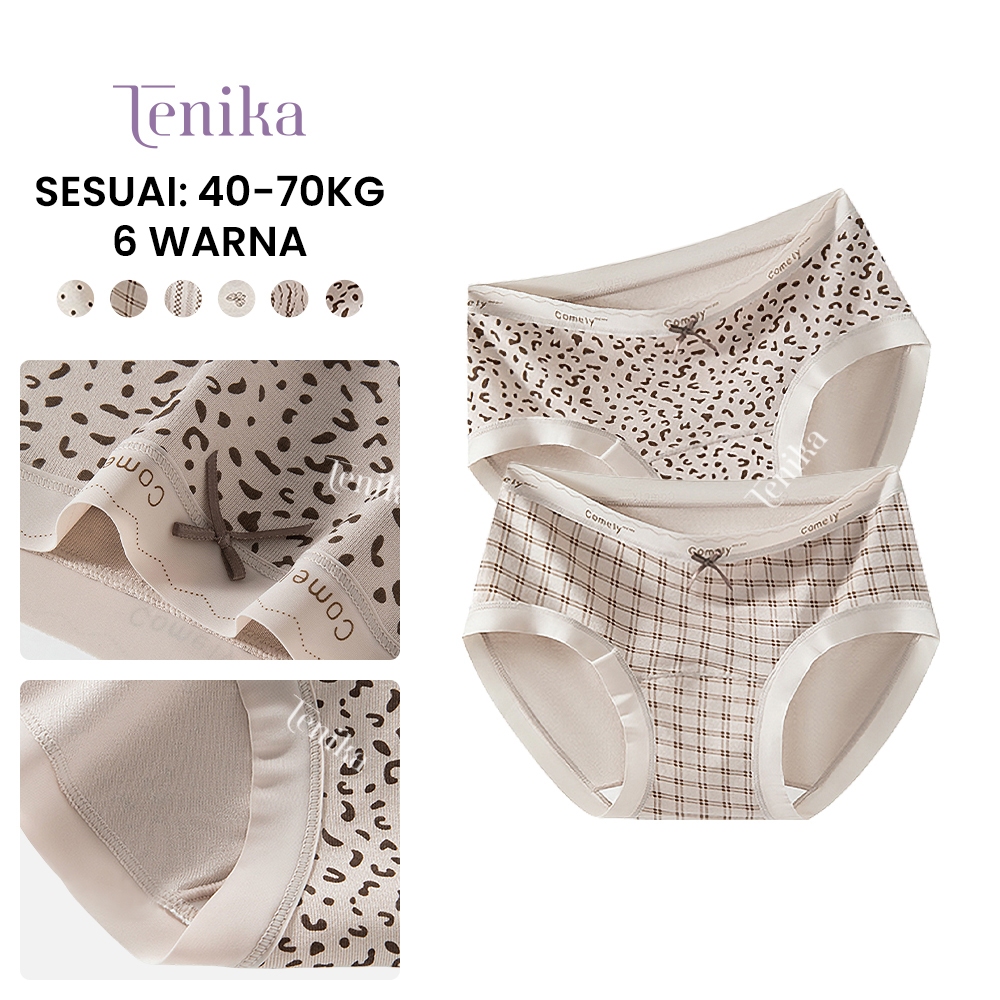 Tenika 3 Pcs Nyonya Pinggang Tengah Seksi / Celana Dalam Wanita / 7A Celana Dalam Gadis-Tatu Leopard
