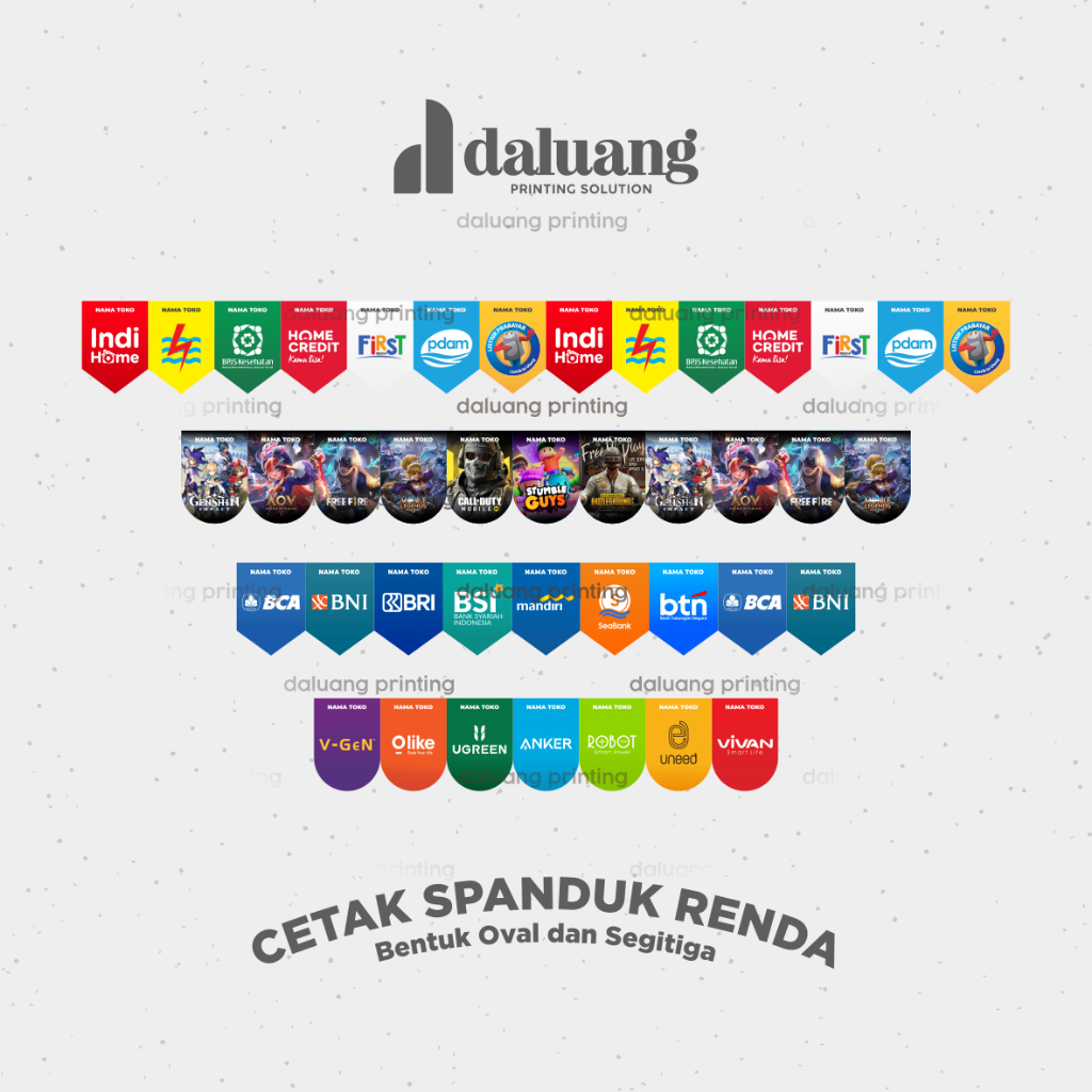 Cetak Banner Renda Custom Desain Spanduk Konter Bank Aksesoris HP Hiasan Segitiga Bunting Flag Opera