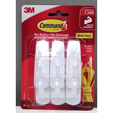 Command Medium Utility Hooks Multipack 3M 17001-6 / Gantungan Tempel Dinding / Wall Hook / Cantolan 