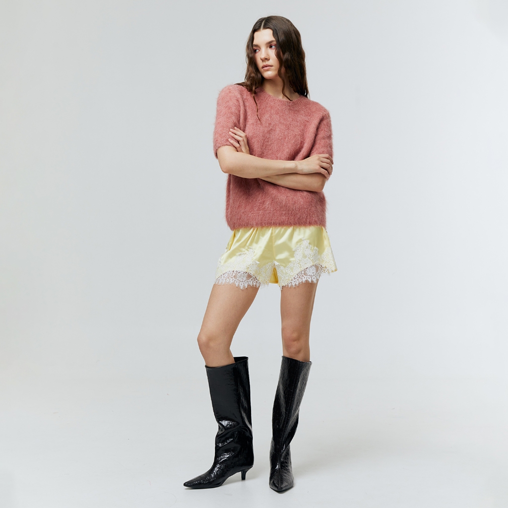 ATSTHELABEL ROSALIE YELLOW LACE SATIN SHORTS