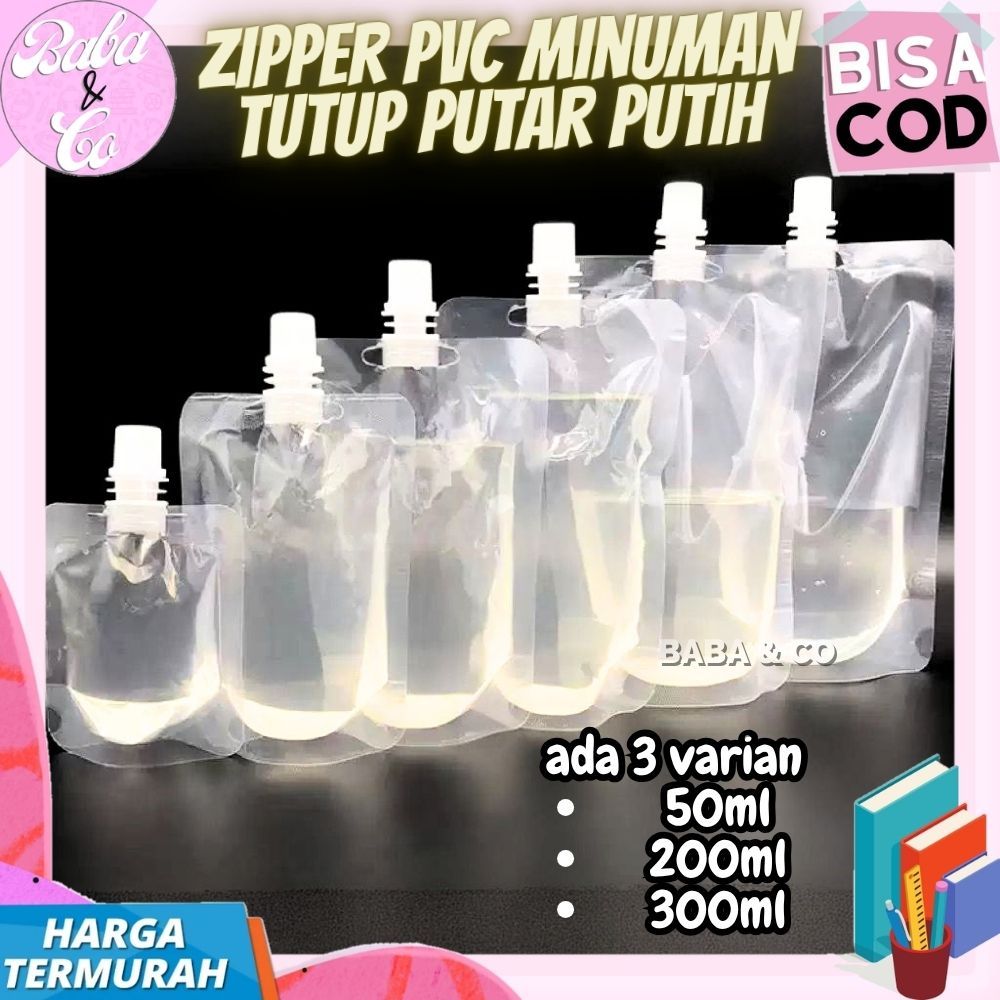 PLASTIK BOTOL STANDING POUCH KEMASAN MINUMAN PLASTIK BERIDIRI TUTUP PUTIH 50ML 200ML 300ML POUCH PAC