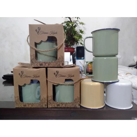 GELAS CANGKIR ENAMEL 7 CM KEMAS BOX SOUVENIR