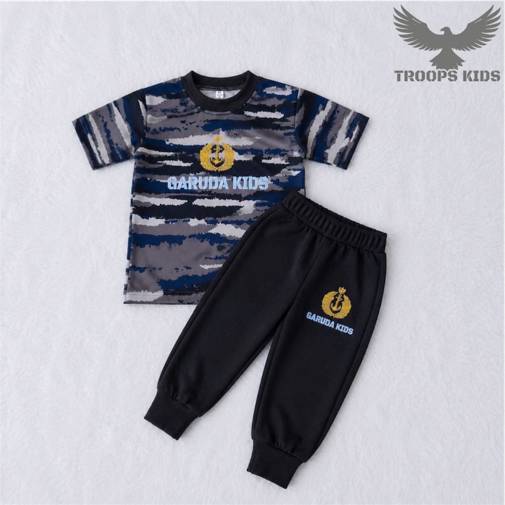 Setelan Baju Anak Garuda Kids Motif Loreng Tentara Laut / Camo Navy Blue