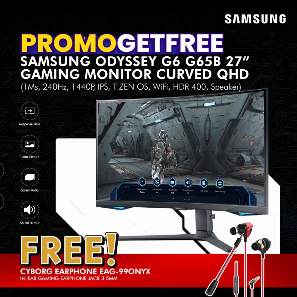[FREE EARPHONE] SAMSUNG ODYSSEY CURVED SMART GAMING MONITOR 27 INCH G6 G65B IPS QHD 1440P 1MS TIZEN 
