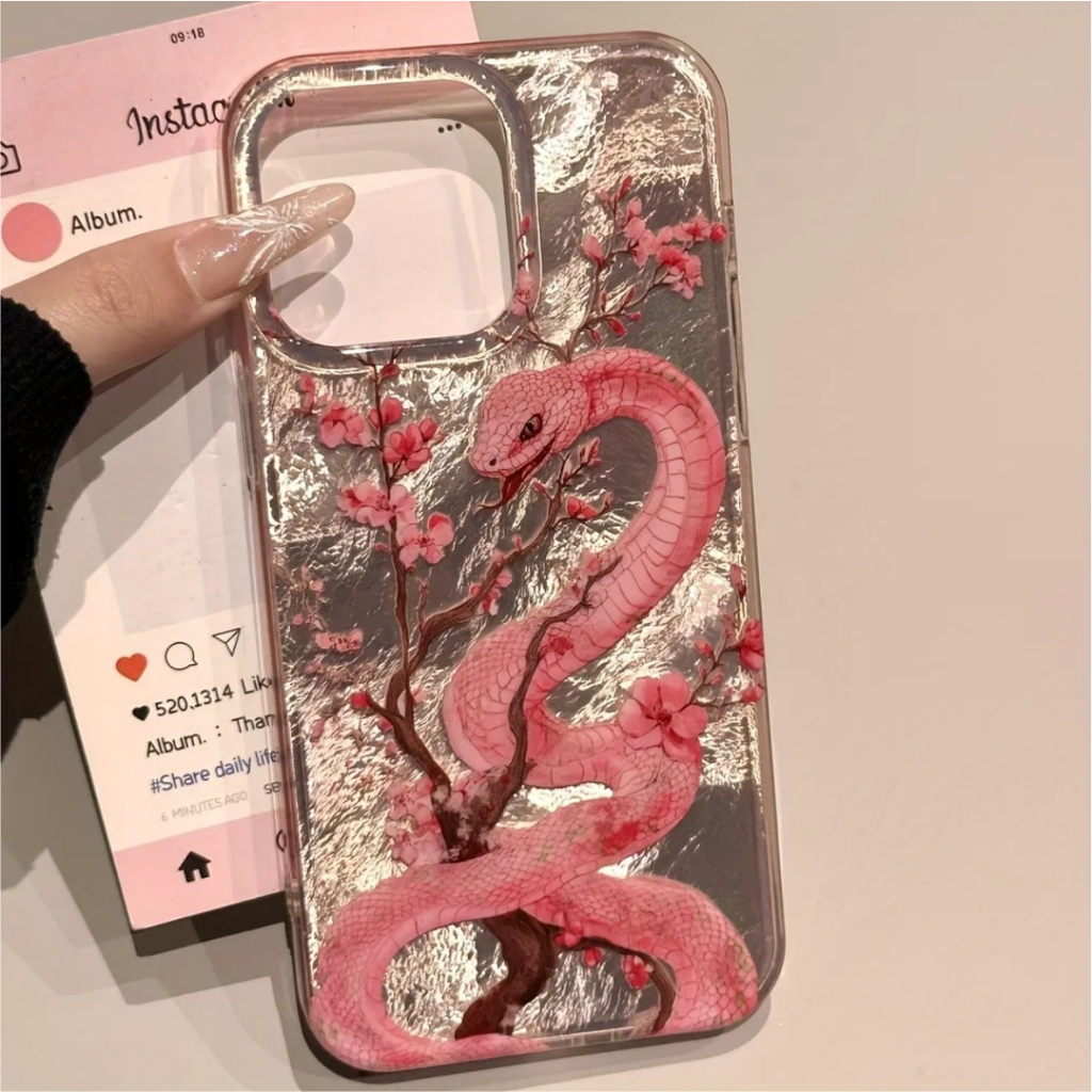 Casing Hp Cool Girl Pink Snake Peach Blossom Holographic Untuk OPPO A78 4G A74 4G/A95 4G A16K/A16E P
