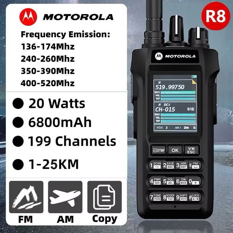 MOTOROLA Walkie-talkie R8 Radio dua arah 20W daya tinggi Garansi satu tahun UHF/VHF Empat pita freku