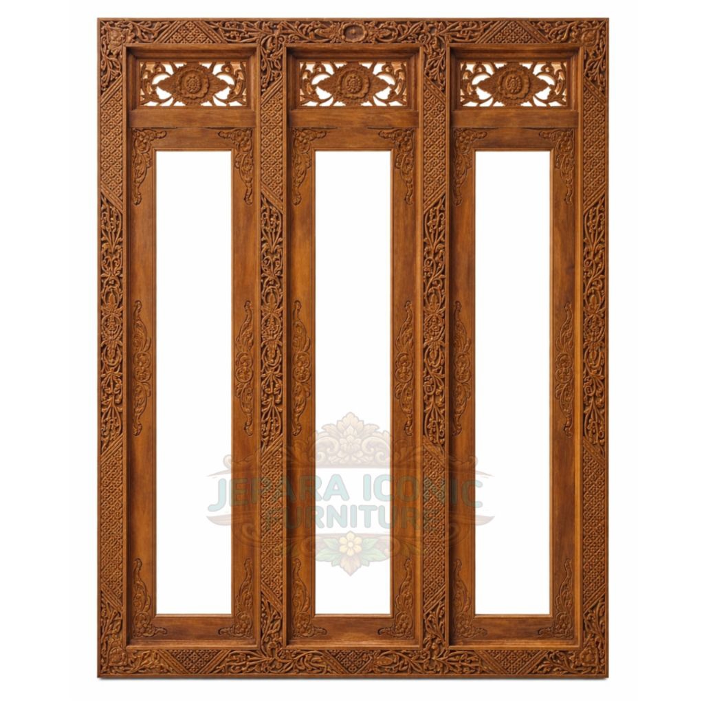 JENDELA MINIMALIS UKIR KAYU JATI