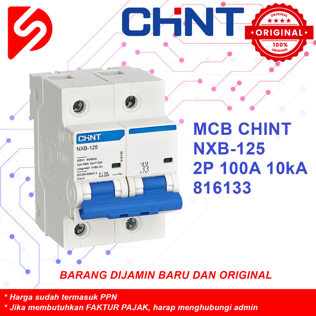 MCB CHINT NXB-125 2P 100A 10kA Original