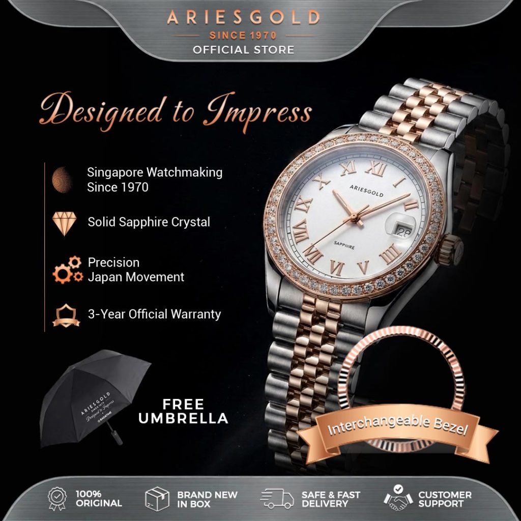 Jam Tangan Wanita Aries Gold B-1069R-2TR-RW Heritage Free Bezel 100% Original