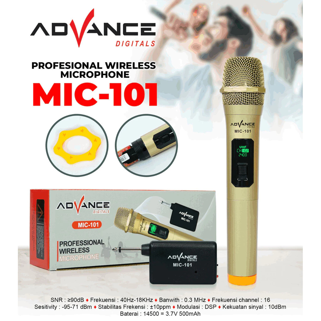 MICROPHONE WIRELESS ADVANCE MIC-101 TANPA KABEL MIKROFON KARAOKE MIC BLUETOOTH