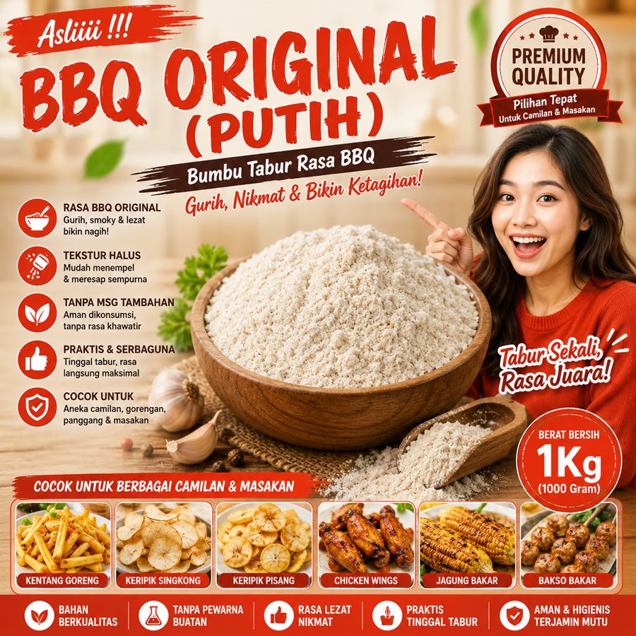 Bumbu Barbeque Bubuk Tabur Kiloan Aneka Bubuk Tabur Rasa BBQ Original Putih 1Kg Kebutuhan Memasak Bu
