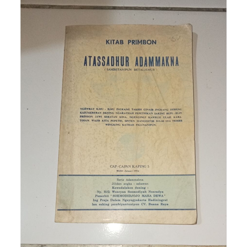 Buku Kitab Primbon Atassadhur Adammakna Original