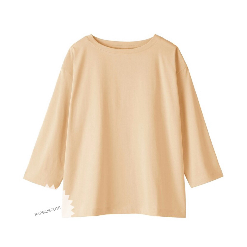 Muji-Women's Tenjuku Knit Boat Neck Seven-Sleeve T-shirt