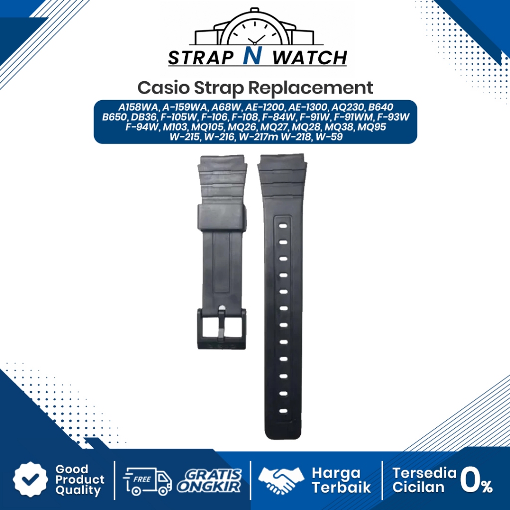 Tali Karet Rubber Strap Jam Tangan Casio A158WA A159WA A68W AE-1200 AE-1300 AQ230 B640 B650 DB36