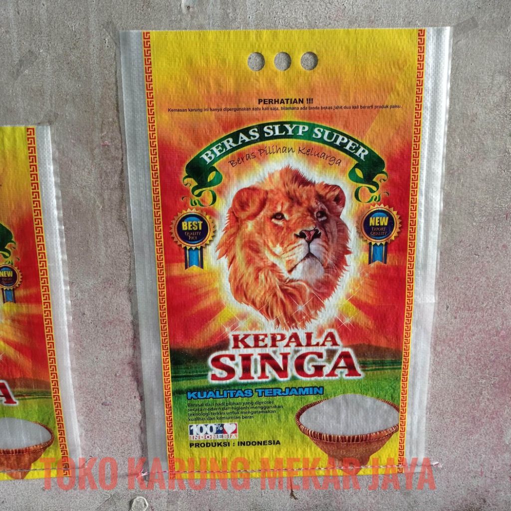 KARUNG BERAS LAMINASI LAMINASI CAP "KEPALA SINGA" UKURAN 10KG