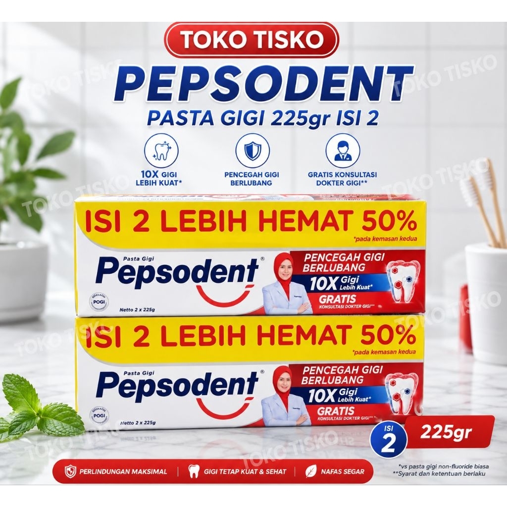 PEPSODENT PENCEGAH GIGI BERLUBANG PASTA GIGI WHITE 225gr | PEPSODENT PASTA GIGI 2×225GR