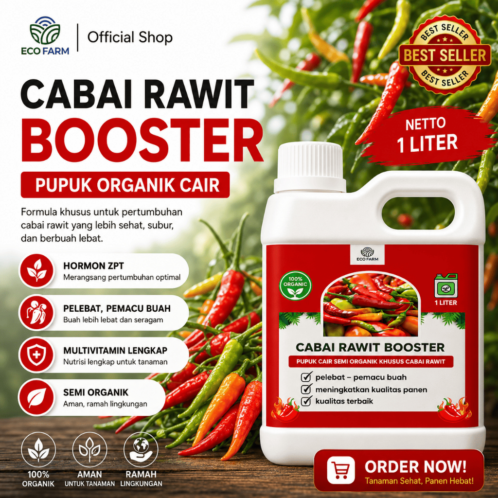 ECOFARM - BOOSTER CABE 1 Liter - Pupuk organik Cair dan ZPT Khusus tanaman cabe & Pelebat cabe  1 L