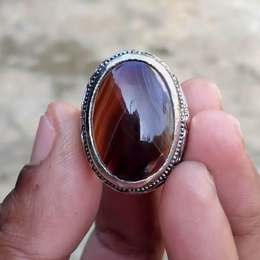 cincin batu akik Yaman wulung  motif junder