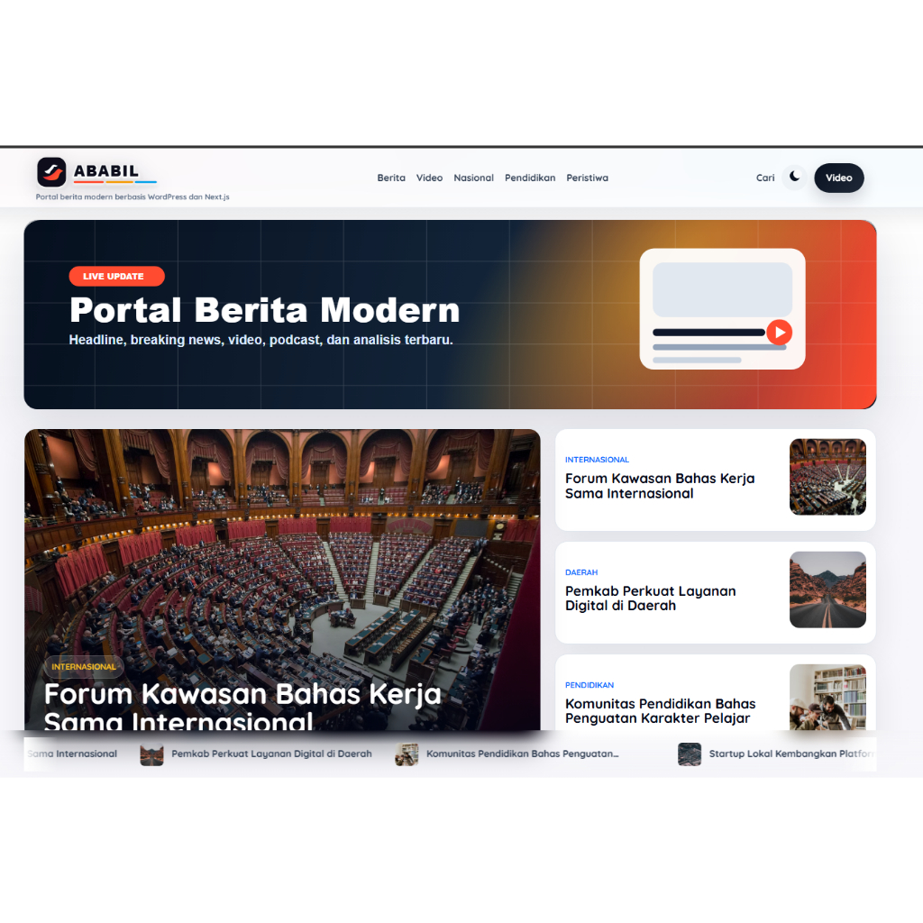Theme Ababil WordPress + Next.js Portal Berita - Lisensi Digital
