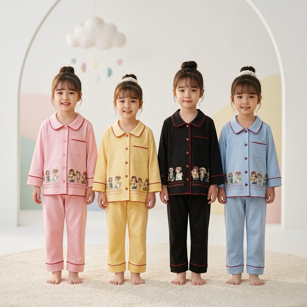 Set Piyama Anak Perempuan Premium Korean Style Motif Kartun 3D Lucu