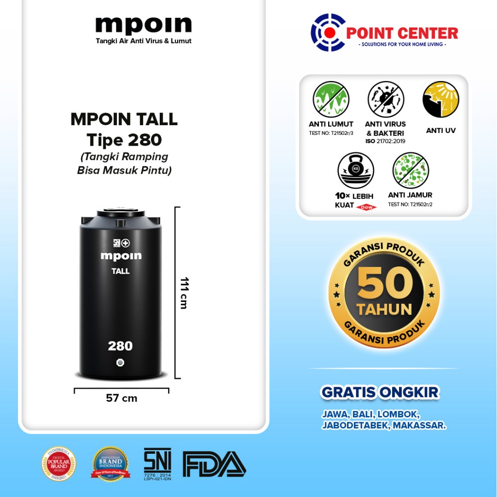 TERMURAH MPOIN PLUS TALL WAVE TANGKI TOREN TANDON AIR 550L - 550 TALL - 280 TALL - 600 TALL - 800 TA