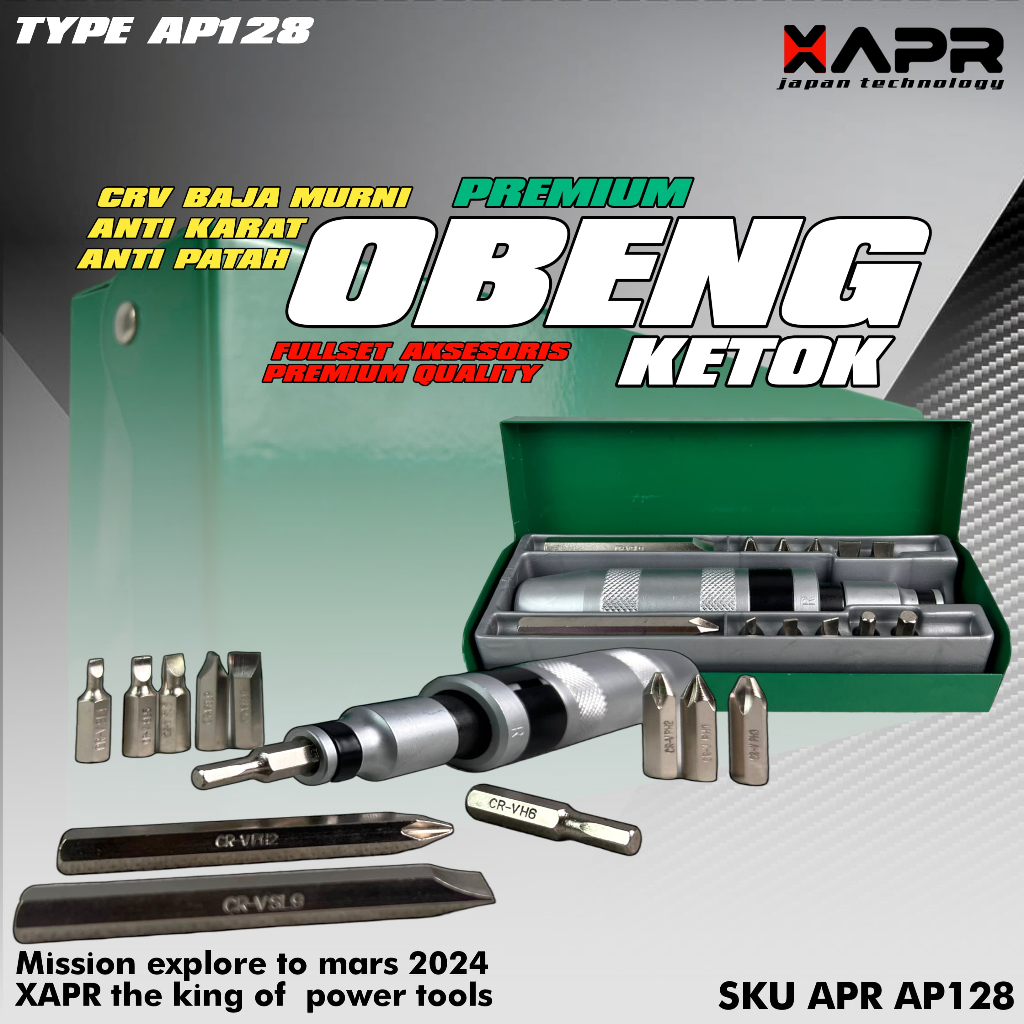 APR JAPAN AP128 Obeng Ketok Set 13pcs - 1/4 INCH CR-V Baja Nano Kuat Awet APR JAPAN TECHNOLOGY ORI
