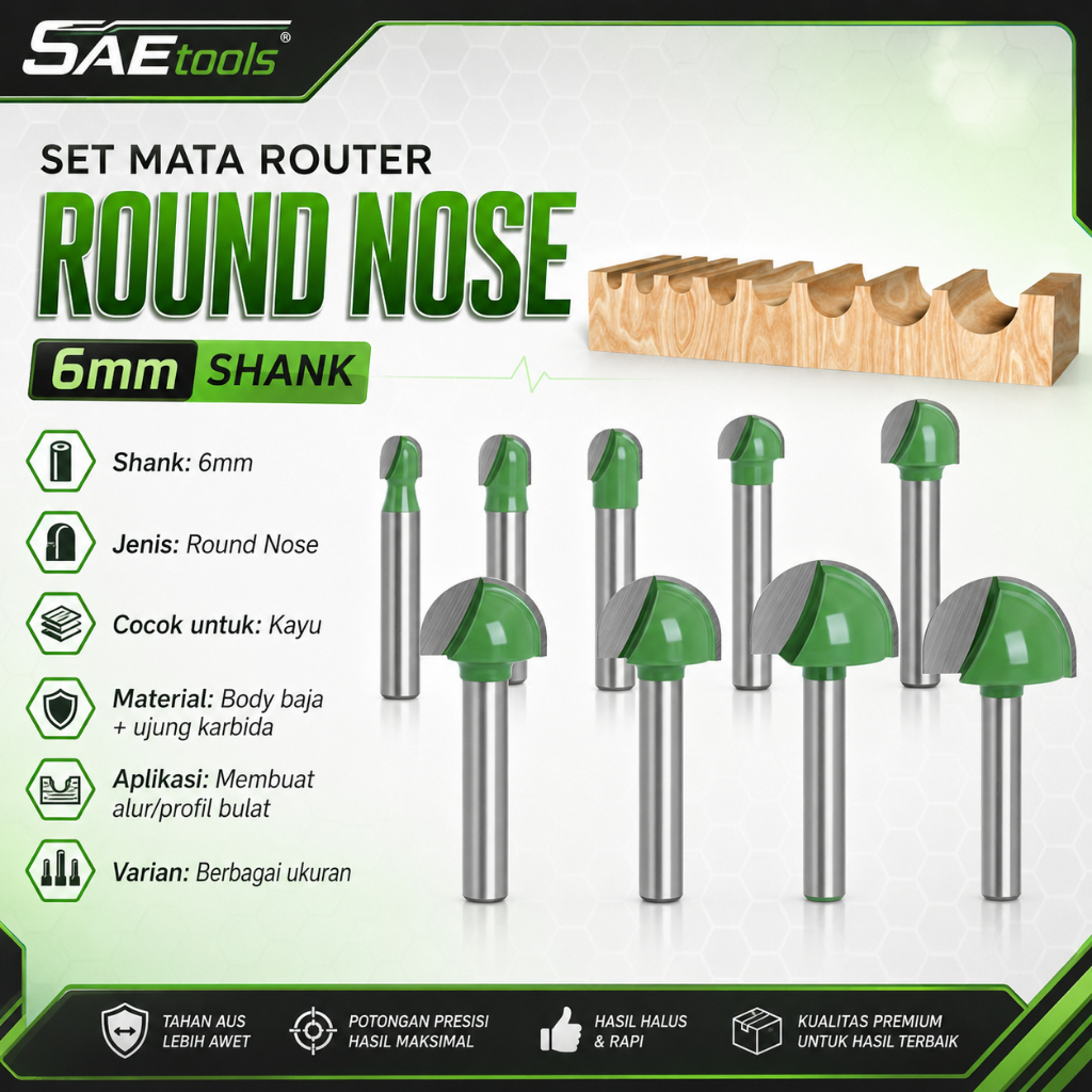 Mata Bor Profil Kayu Round Bit Mata Router Setengah Lingkaran Shank 6mm