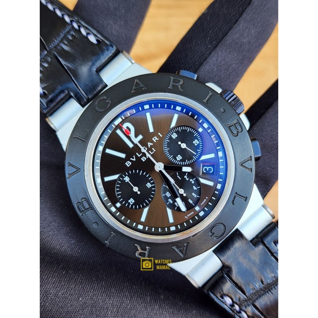 Jam Tangan Limited Edition Luxury Original Bvlgari Diagono Chronograph Bali Edition Swiss Made Fulls