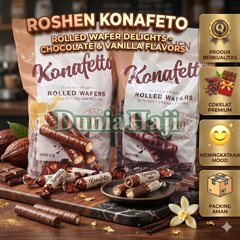 Konafetto Roshen Rolled Wafer Coklat Arab Snack Viral Best Seller Oleh Oleh Haji & Umroh Camilan Pre